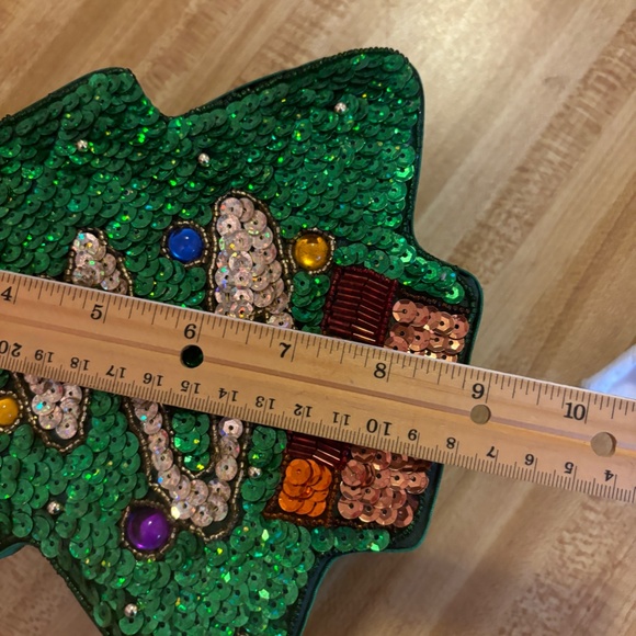 Green Fabric Sequin Christmas Tree Gift Box 8 3/4" Tall - Picture 6 of 7